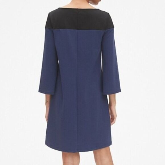 GAP | Long Sleeve Colorblock Shift Dress Knee Length Pull Over Black & Blue Sz M - Picture 6 of 12